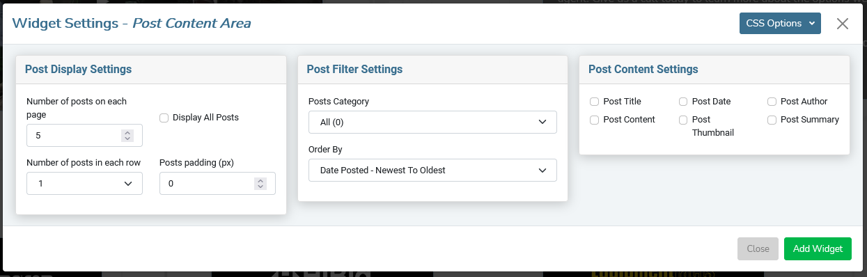 post content Widget Settings